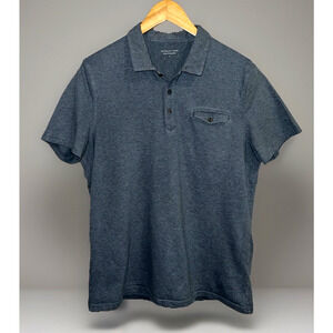 Structure - Blue Green Striped Polo Golf Shirt Short Sleeve Button Pocket - Sz L